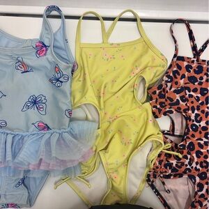 Cat & Jack Swim One Piece Bundle - Blue, Yellow, Pink, Leopard Print, Floral